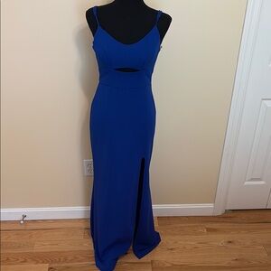 Elegant Blue Sleeveless Cutout Dress